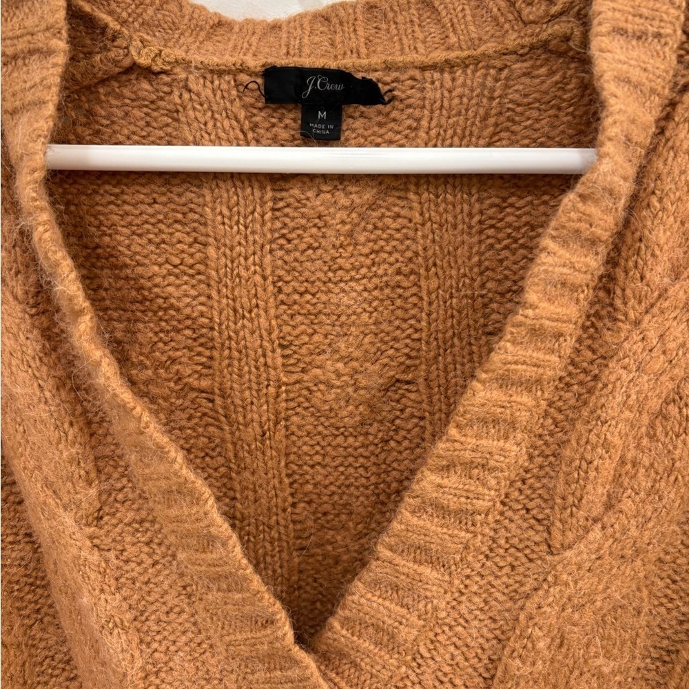 J. Crew Brown Rust Wool Alpaca Blend  Cable Knit Oversized Cardigan Size M - Picture 10 of 16